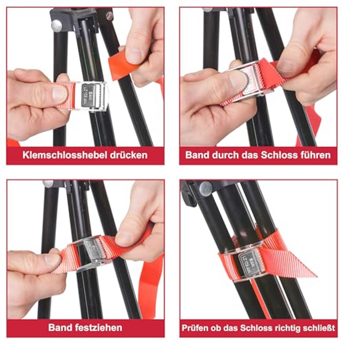 Spanbanden met Klemsluiting - Set van 6 | Belastbaar tot 250 kg, 4 m x 25 mm | Perfect voor Ladingbeveiliging