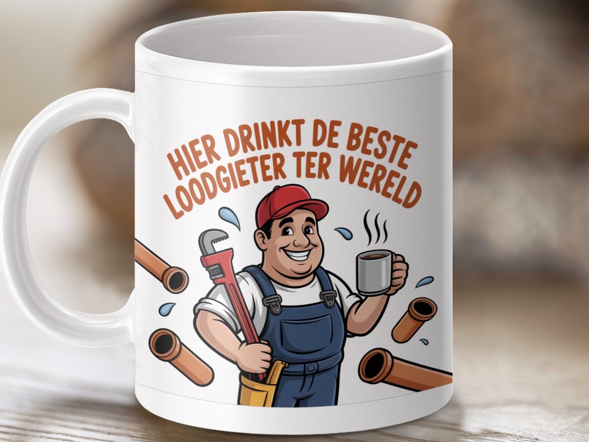 Mok Hier Drinkt de Beste Loodgieter ter Wereld, Grappige Loodgieter, Werkmok, Cadeau voor Loodgieter, Koffiemok, Thee