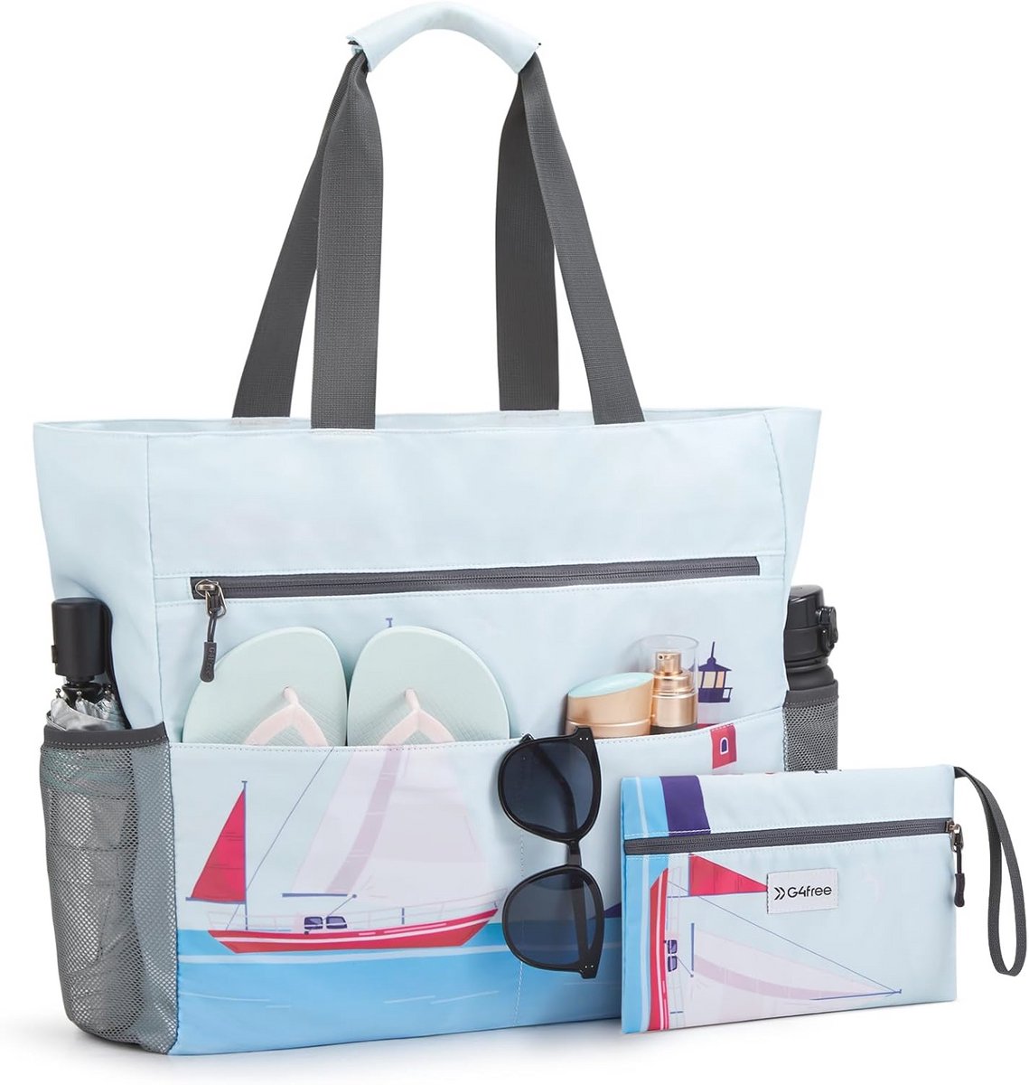 Duurzame Waterdichte Strandtas voor Vrouwen - Zandbestendig en Ruime Draagtas met Make-uptas - Ideaal voor Strand, Zwembad en Kamperen