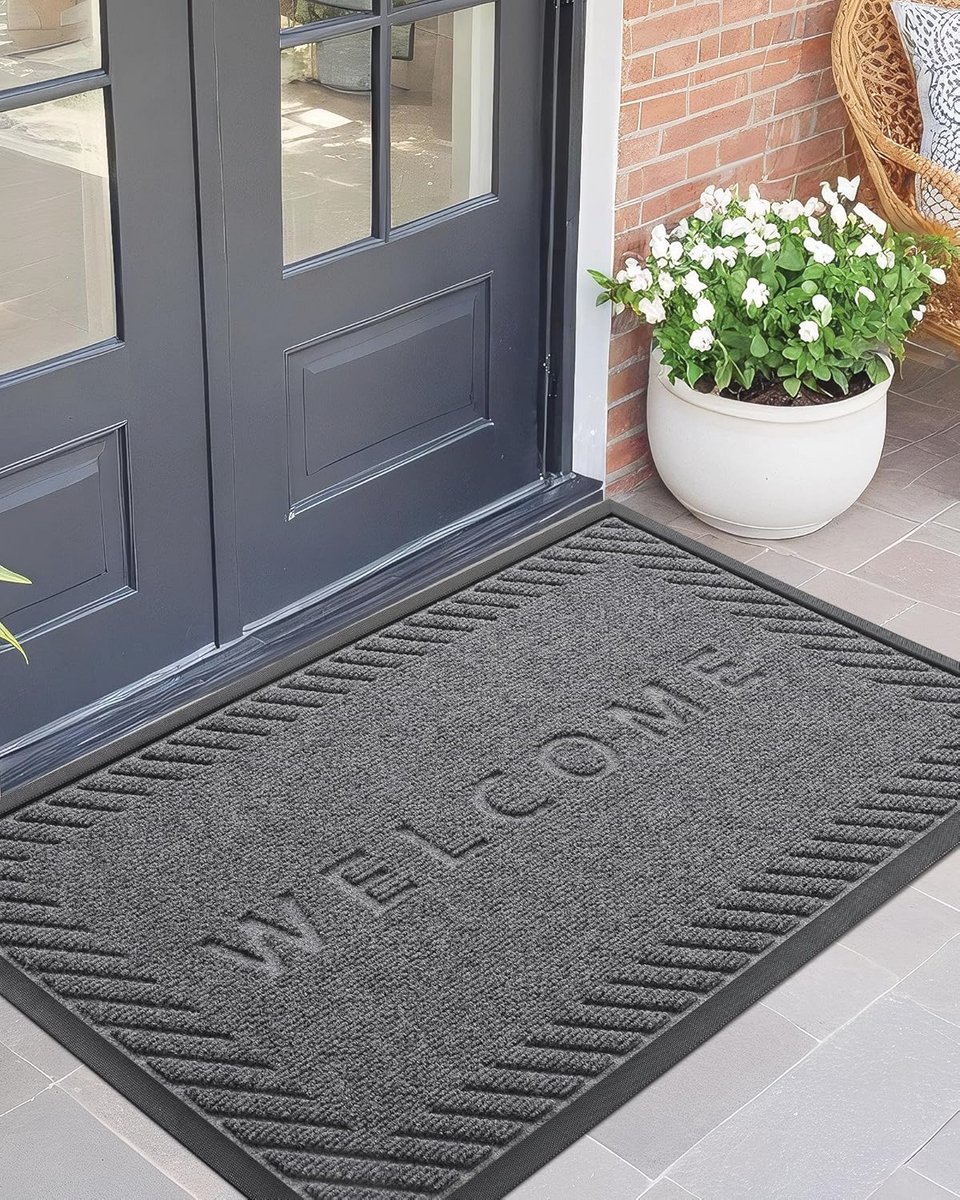 Zwarte Grijze Welkom Deurmat voor Buiten – Antislip Buitendeurmat 45 x 80 cm