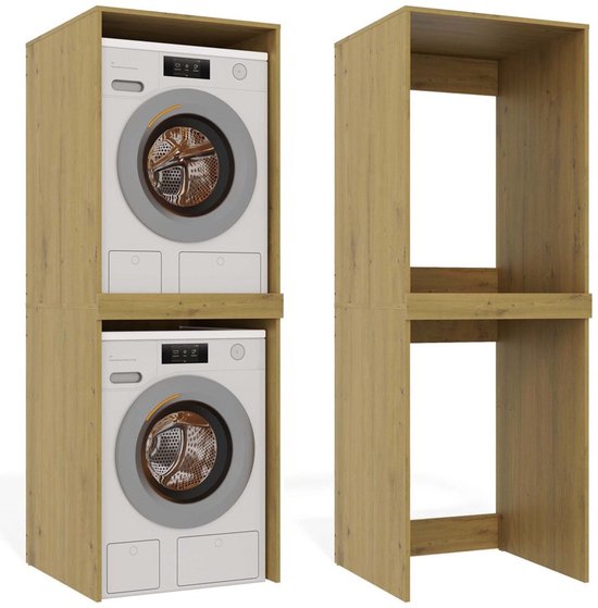 Wasmachine/wasdroger kast om de droger boven de wasmachine te plaatsen eiken kleur