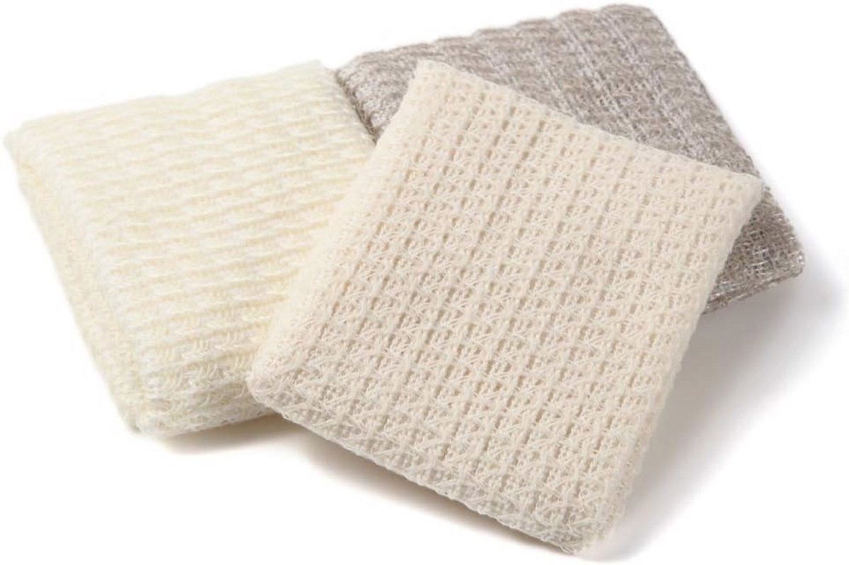 Plantaardige exfoliërende washandjes set – 3 stuks (katoen, linnen, zijde) voor een zachte huid