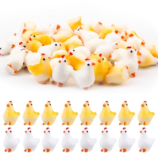 40 Pièces Figurine Poule Miniature, 2 Couleurs Petites Poules en Résine Miniature Animaux Modèle Mini Poussins Ornement Jouet Résine Poule Décoration pour Fête d'Anniversaire Paysage Plantes en Pot Gâteau