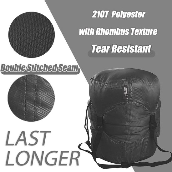 Compressiezak - Ultralight Slaapzak Stuff Sack voor Kamperen, Wandelen en Backpacken - Ruimtebesparende Oplossing (Zwart, L) — afbeelding 5