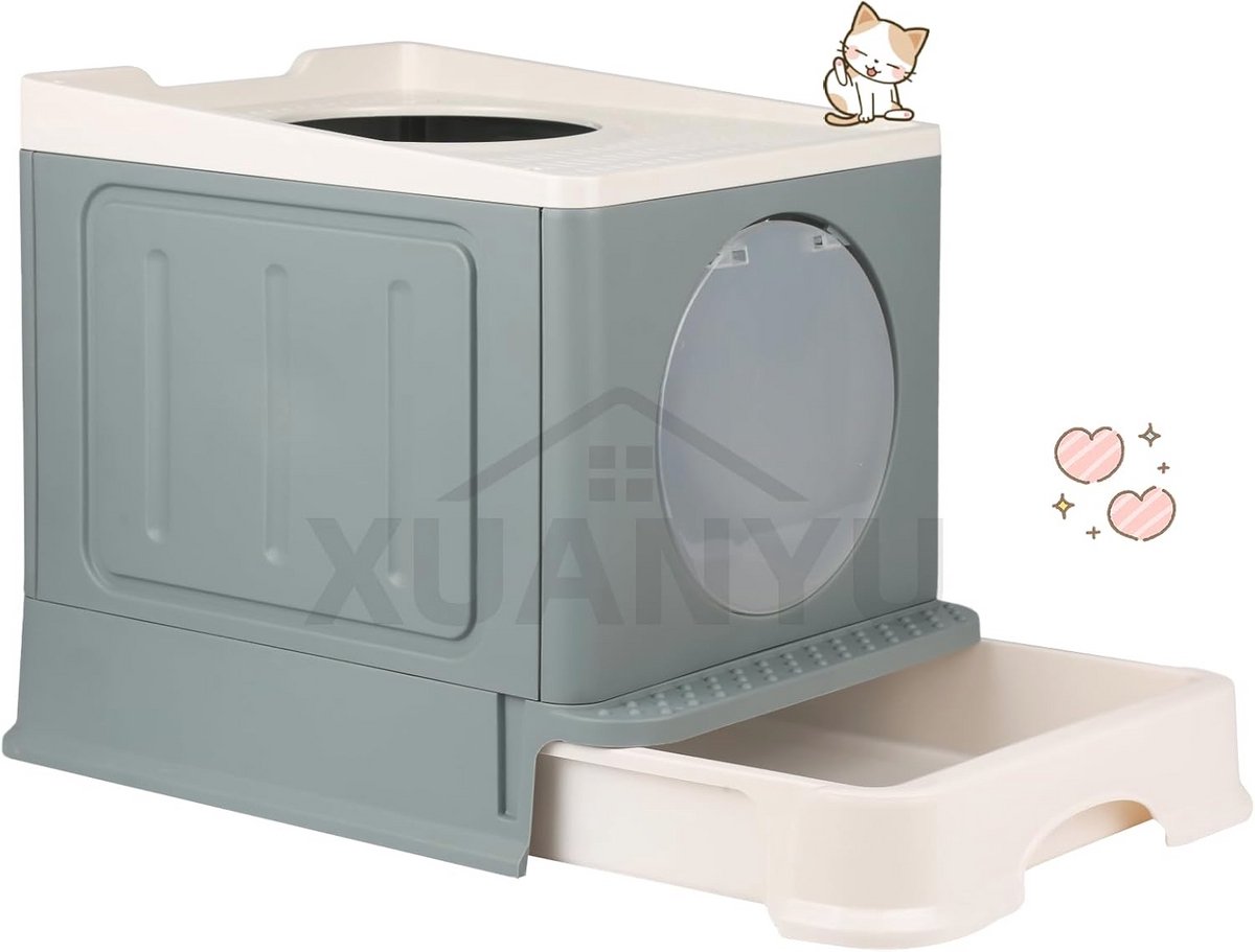 Vouwbare Kattenbak met Deksel en Schep - Grote Draagbare Reiskattenbak voor Katten tot 7kg