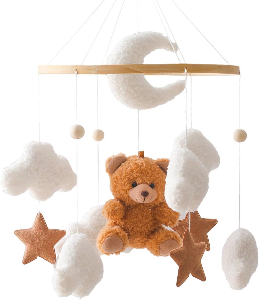 Hangende Baby Mobiel met Teddybeer - Houten Windspel voor Kinderbed - Bruin