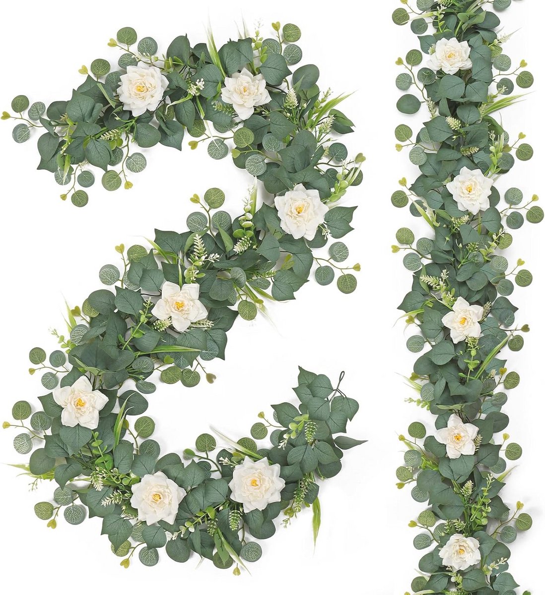 Kunstmatige Eucalyptus Bloem Slinger met Witte Bloemen - 2 Stuks 3,8 m voor Decoratie