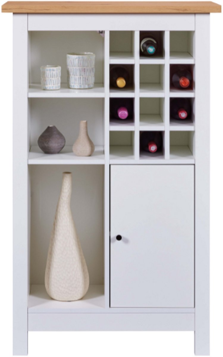 Wijnkast Julina met ruimte voor 12 flessen - wit/eikdecor - Interlink - Kasten - Wit - Melamine; Spaanplaat - Kasten -