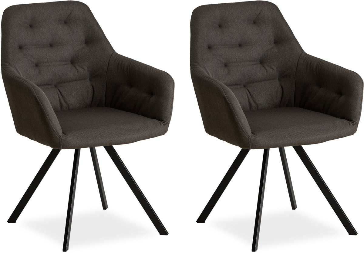 Homestyle4u Eetkamerstoelen van Linnen - 2 Stoelen - met armleuningen - Antraciet