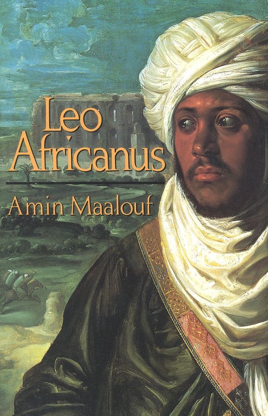 Livre "Léon l'Africain" d'Amin Maalouf, avec une peinture d'un homme portant un turban.