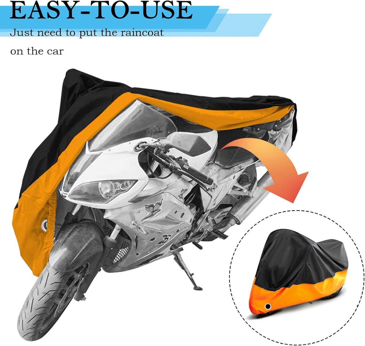 Motorhoes - 265*105*125CM - Scooterhoes - Motorfietshoezen - Waterdichte - 190T - Geschikt voor Binnen en Buiten - beschermt tegen uv-regen,stof,sneeuw - Oranje – foto 6