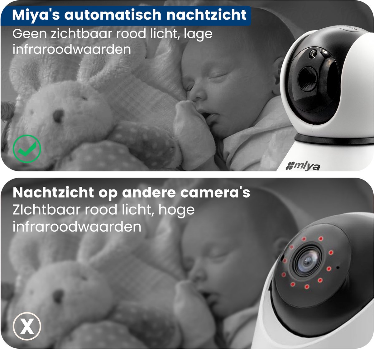 Miya M50 Babyfoon met 2 camera's - Babyfoon met camera - Op afstand bestuurbaar - Video & Audio - Baby monitor – foto 8
