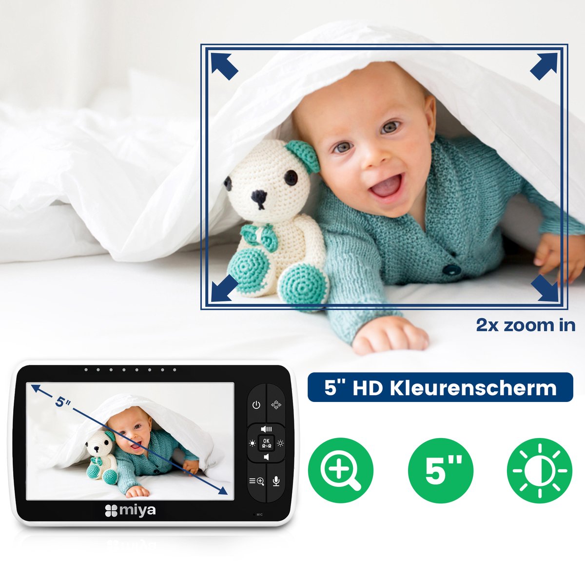 Miya M50 Babyfoon met 2 camera's - Babyfoon met camera - Op afstand bestuurbaar - Video & Audio - Baby monitor – foto 6