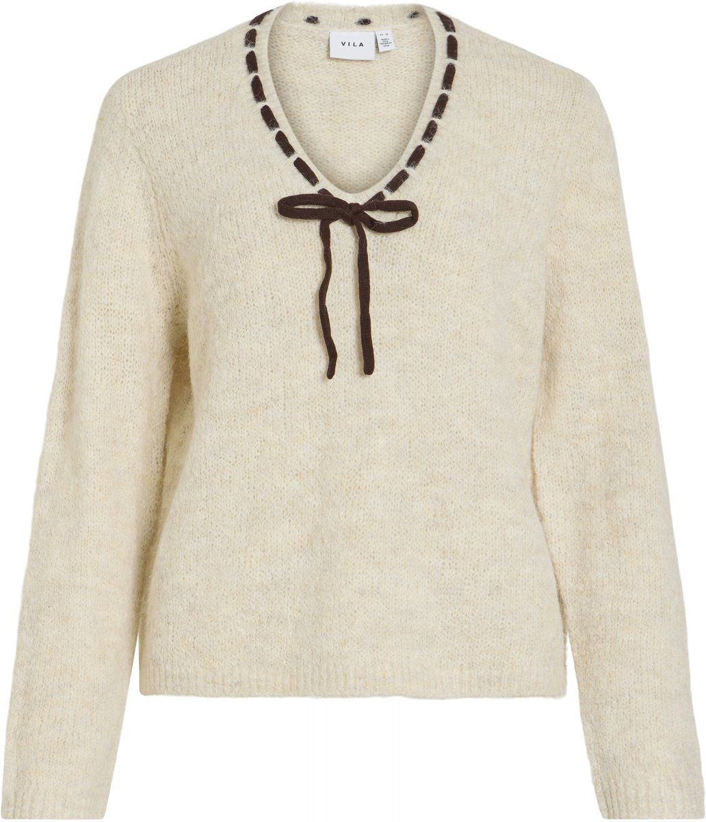 Vila Top Vinaye V-neck L/s Detail Knit Top 14117298 Super Light Nat/coffee Bea Dames Maat - M