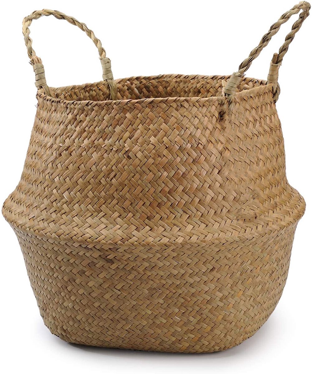 1x Handgeweven mand met handvat - Natuurlijk zeegras - Grote opberg-/wasmand