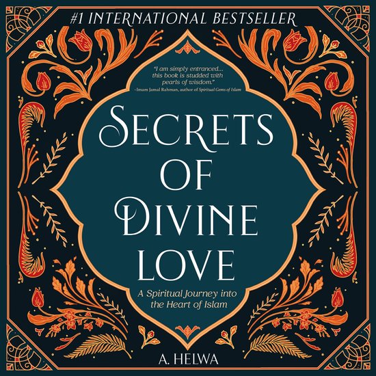 Livre "Secrets of Divine Love" avec des ornements dorés et orange-rouge et le texte "#1 INTERNATIONAL BESTSELLER".
