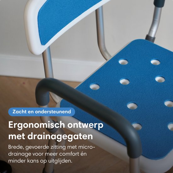Safe Age® Douchestoel met afneembare rugleuning en armleuning – anti slip - verstelbare hoogte - douchekruk - badkamerstoel