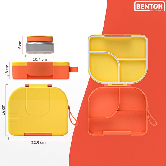 BentOH! Boîte à bento Enfants et Adultes - Jaune - Boîte à lunch étanche avec compartiments - Compatible micro-ondes et lave-vaisselle - Comprend un ensemble de cuillères gratuit