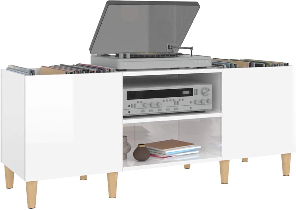 Platenspeler Meubel - LP-kast - Platenspelerkast - Draaitafelstandaard - Platenspelerstandaard - Vintage Displayplank - Hoogglans Wit