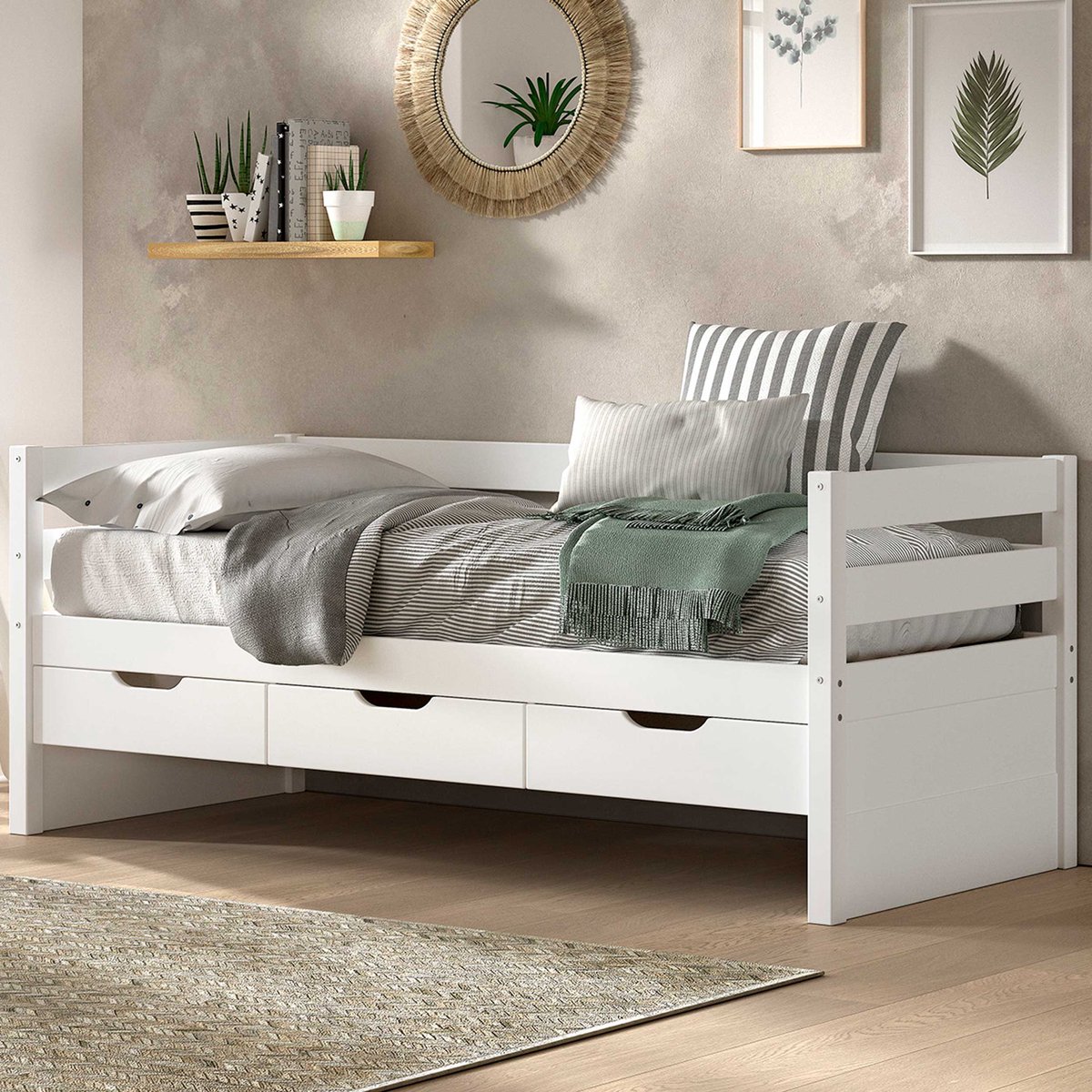 Vipack Kajuitbed Maggie - Met 3 Opberglades - 90 X 200 - Massief Dennenhout - Wit - Vipack - Kajuitbed - Wit - Hout Eenpersoons Kajuitbed