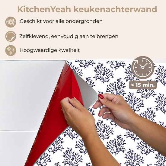 Keuken achterwand 200x80 cm - Spatscherm zelfklevend Oceaan - Koraal - Blauw - Wit - Muurbeschermer - Spatwand fornuis