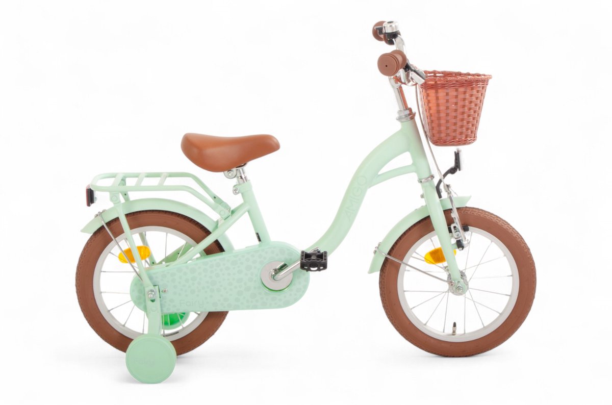 AMIGO Fairy – Vélo Enfant Fille 12/14/16 Pouces – Roues Stabilisatrices – Frein à Rétropédalage Et V-brake – Saumon – 3 à 6 Ans