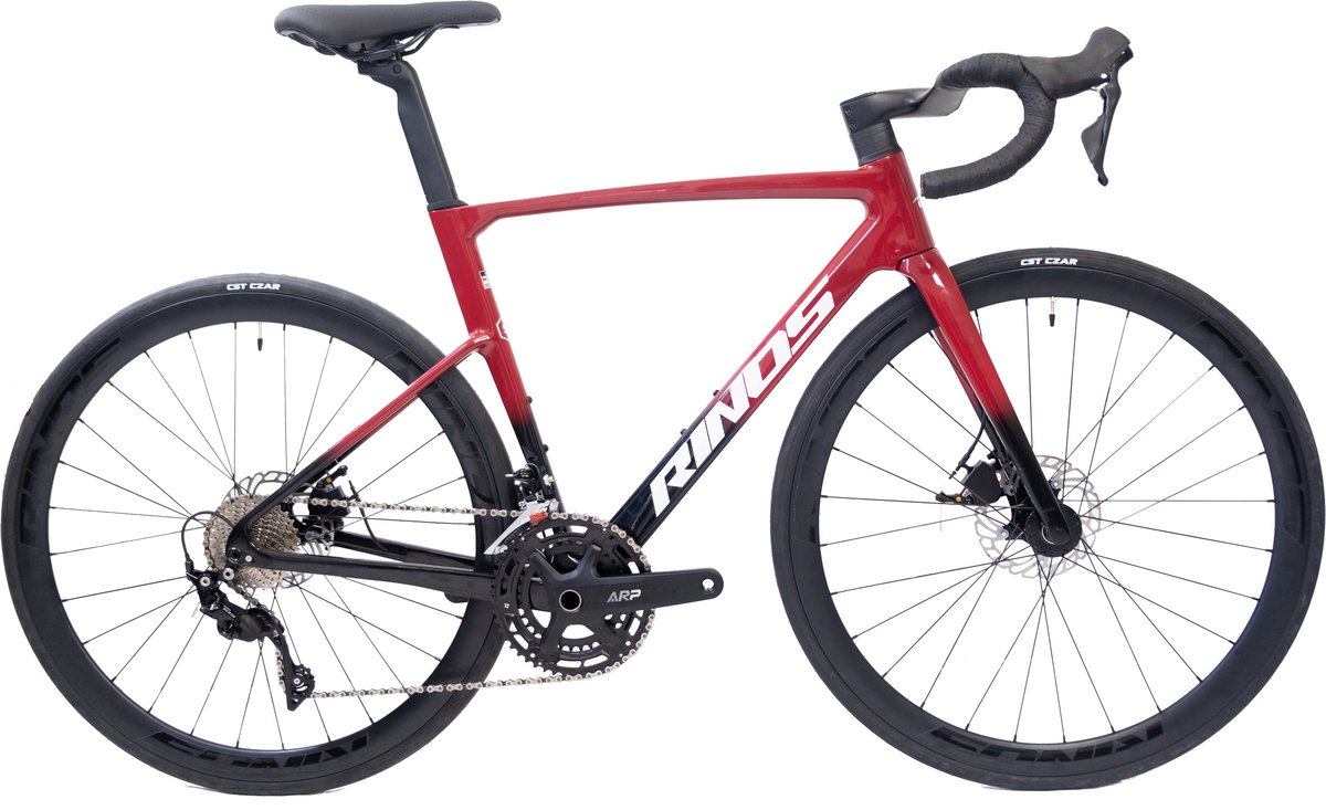 Rinos Odin3 Carbon Road - RaceFiets - met UCI Frameset - met SHIMANO 105 ST-R7000 - 22 versnellingen en schijfremmen - lichte fiets voor dames en heren - 700 x 40C - Zwart Rood XL-58