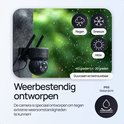 Zwarte Protectly beveiligingscamera voor alle weersomstandigheden, bestand tegen regen, sneeuw en hitte.