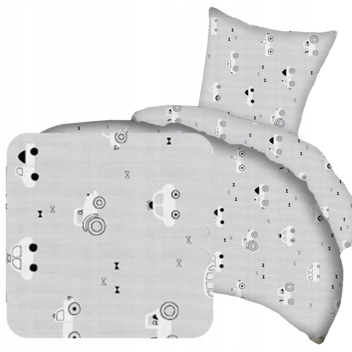 Kinderbedlinnen 60x120 cm, Katoen, Auto's, Grijs/Wit