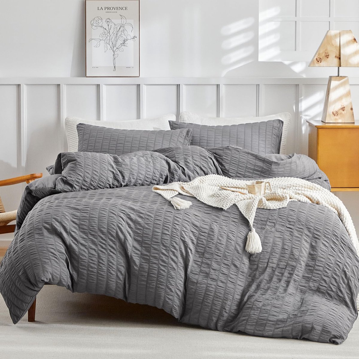 Unyqoos Zacht microvezel dekbedovertrekset in seersucker stijl met ritssluiting grijs