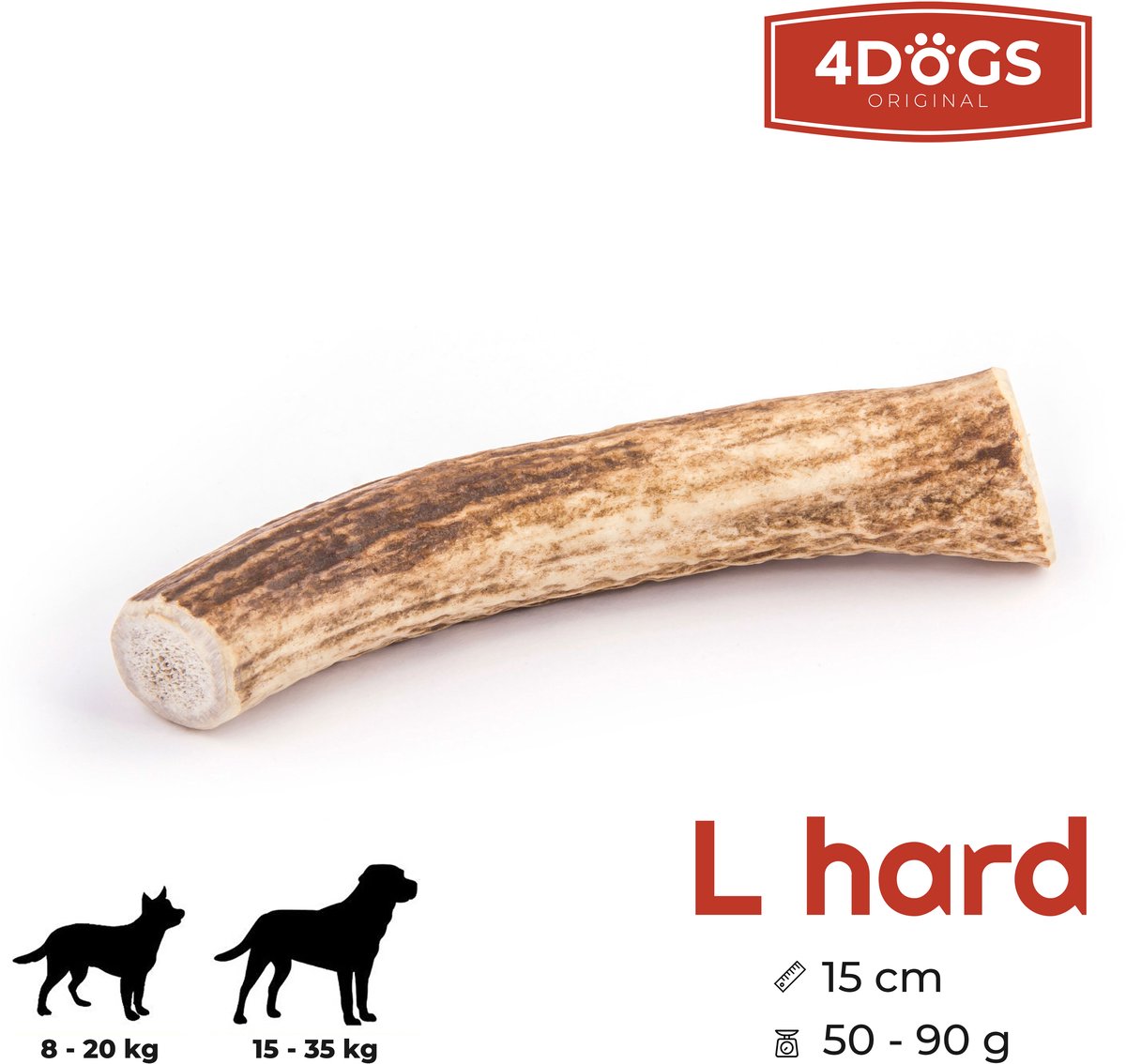4DOGS – Kauwspeelgoed van hertengewei R-Line – Maat L – Hard – Natuurlijk