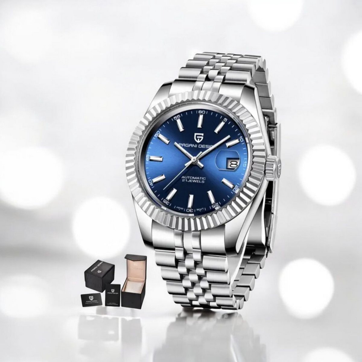 PaganiDesign PD-1645 Automatisch Herenhorloge - Blauw Wijzerplaat, Saffierglas, Roestvrij Staal 42MM