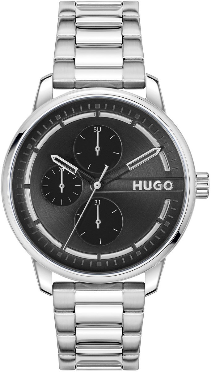 HUGO HU1530368 #STAMP MULTI Heren Horloge - Mineraalglas - Staal - Zilverkleurig - 44 mm breed - Quartz - Vouw-Vlindersluiting - 3 ATM (spatwater)