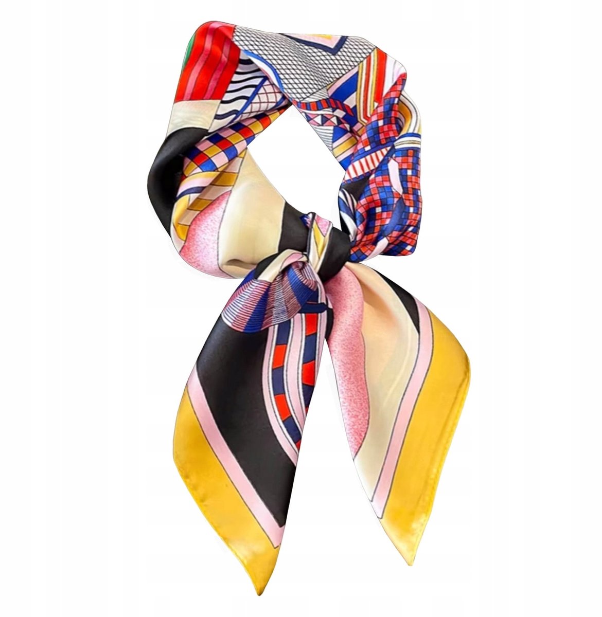 Kamea Dames Aangezichtdoek 70x70cm - Artistiek Paardenmotief met Gele Rand