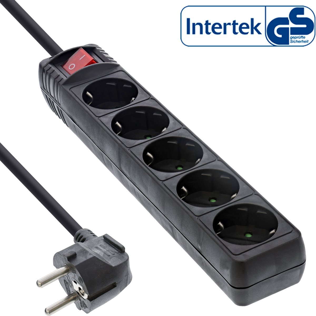 Stekkerdoos met 5 contacten en schakelaar / zwart - 1,5 meter