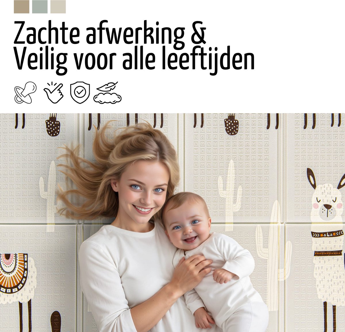 Roosly Speelmat Baby - Speelkleed Baby - Inclusief Opbergtas - babygym - kruipmat - playmat - Dubbelzijdig en opvouwbare Foam XPE 180 x 200 cm - speelgoed - Veilig & Zacht - model Llama – foto 7