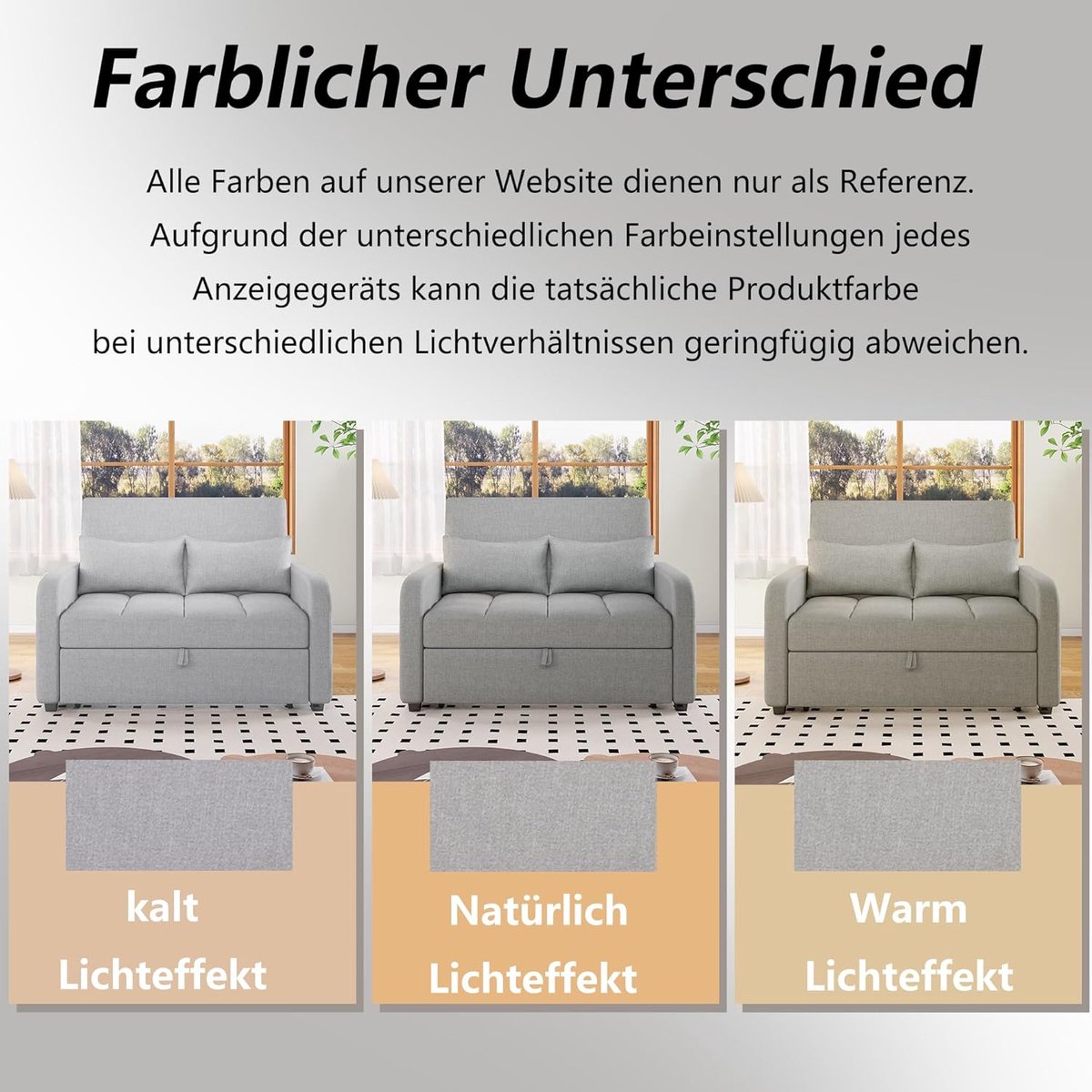 Compacte 2-Zits Slaapbank met Bedkast en Verstelbare Rugleuning, Uitschuifbare Loungesofa 127 x 75 cm met Ligvlak 127 x 125 cm, Linnen Stof, Comfortabele Slaapbank voor Woonkamer, Logeerkamer of Studentenappartement