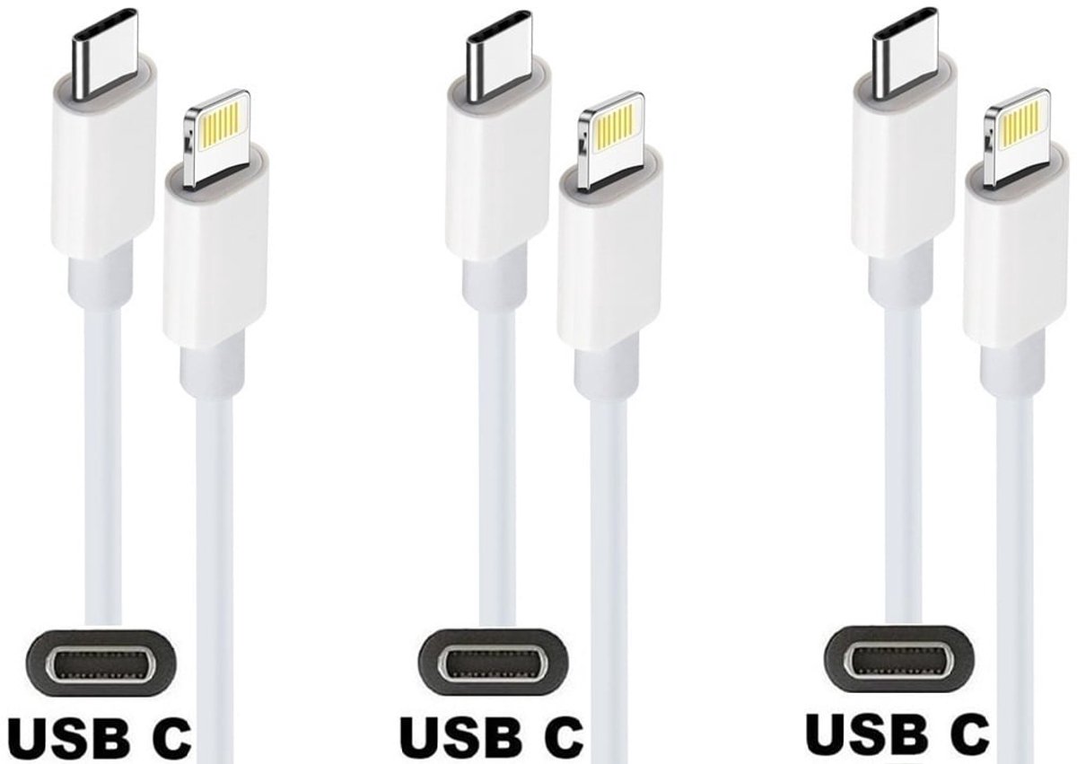 3 Stuks OneOne Usb C Naar Lightning Kabel. 1, 5m Witte Laadkabel. Oplaadkabel Past Op Apple IPad Mini, IPad Mini 2, IPad Mini 3, IPad Mini 4, IPad