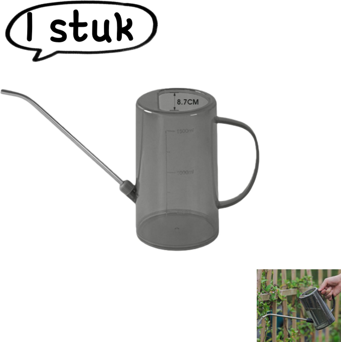 1 stuk - Gieter - Huishoudelijke gieter met lange tuit - Tuinieren, groene planten, potplanten, vetplanten, bloemensproeier - 1,5L - Grijs