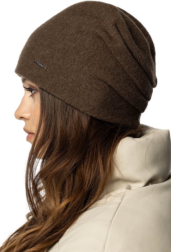 Vivisence Bonnets d'Hiver pour Dames - Mélange de Laine Avec Doublure Intérieure Douce Trois Plis Arrière Ajustement Élastique Plaque Logo Décorative - Agréablement Chaud et Confortable pour l'Utilisation Quotidienne et Look Élégant - Marron