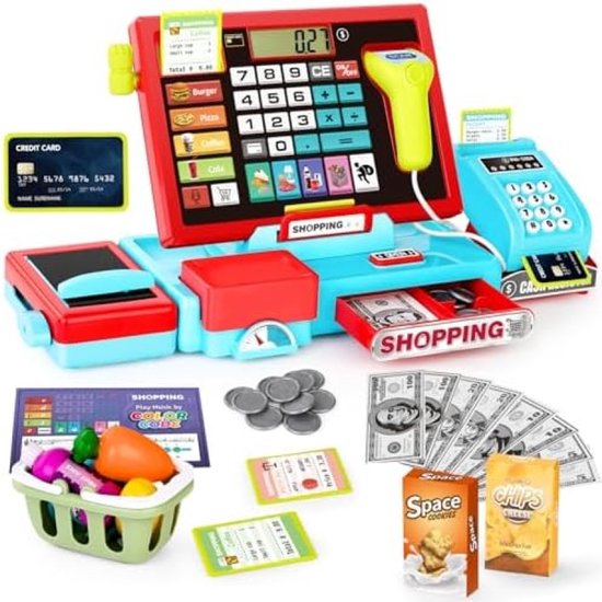 2025 Kassa Voor Kinderen - Speelgoedkassa Met Echte Rekenmachine, Scanner, Creditcard En Geld - Perfect Voor Peuters Om Winkeltje Te Spelen