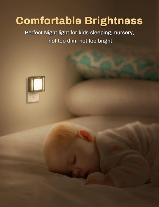 LED Nachtlamp Set - Inbouw Nachtverlichting met Dagtotdonker Sensor - Dimbaar en Instelbare Helderheid - Voor Badkamer, Gang, Slaapkamer - Kinderkamer Nachtlamp - Voor Gezinnen met Kinderen - Nachtlampje - Zacht Wit - 2 Stuks van Merkloos — afbeelding 4