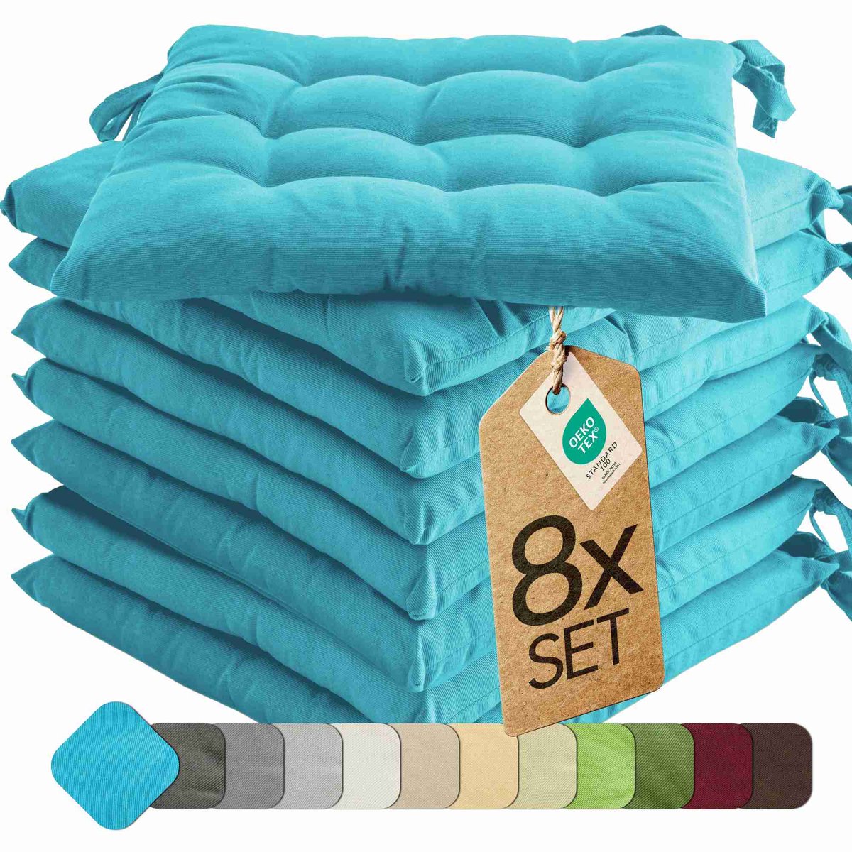etérea Basic Zitkussen Stoelkussen - Seat Cushion 8 Stuk - 40x40 cm - Türkis