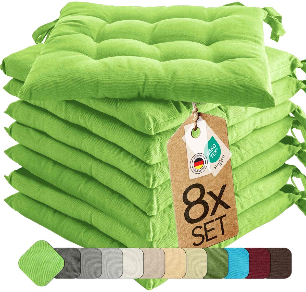 etérea Basic Zitkussen Stoelkussen - Seat Cushion 8 Stuk - 40x40 cm - Appelgroen