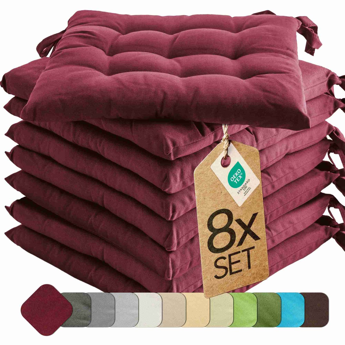 etérea Basic Zitkussen Stoelkussen - Seat Cushion 8 Stuk - 40x40 cm - Bordeaux