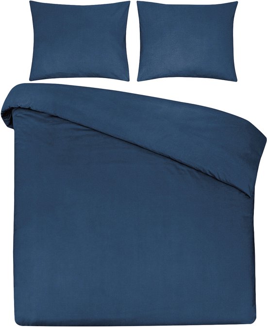DoubleDry Dekbedovertrek 100% Natuurlijk Katoen - Eenpersoons 140x200/220 cm + 1 Kussensloop - Ademend & Zacht - Yaleblauw