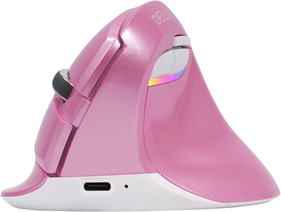 Delux M618M Mini - Ergonomische muis - Draadloos (2,4ghz + Bluetooth) - Oplaadbaar - Stille muis – Roze - Anti-RSI muis - 2400 DPI - Rechtshandig