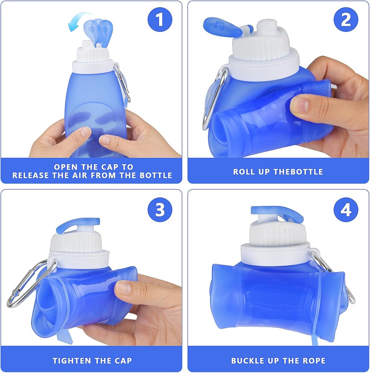 Soft Flask - 500 ml - Opvouwbare Waterfles - met karabijnhaak - Waterfles - Drinkfles - BPA-vrij - Siliconen - Lekvrij - Voor hydratatie pack fietsen marathon lopen wandelen klimmen - Blauw — cadeau in Sport & Outdoor - foto 6