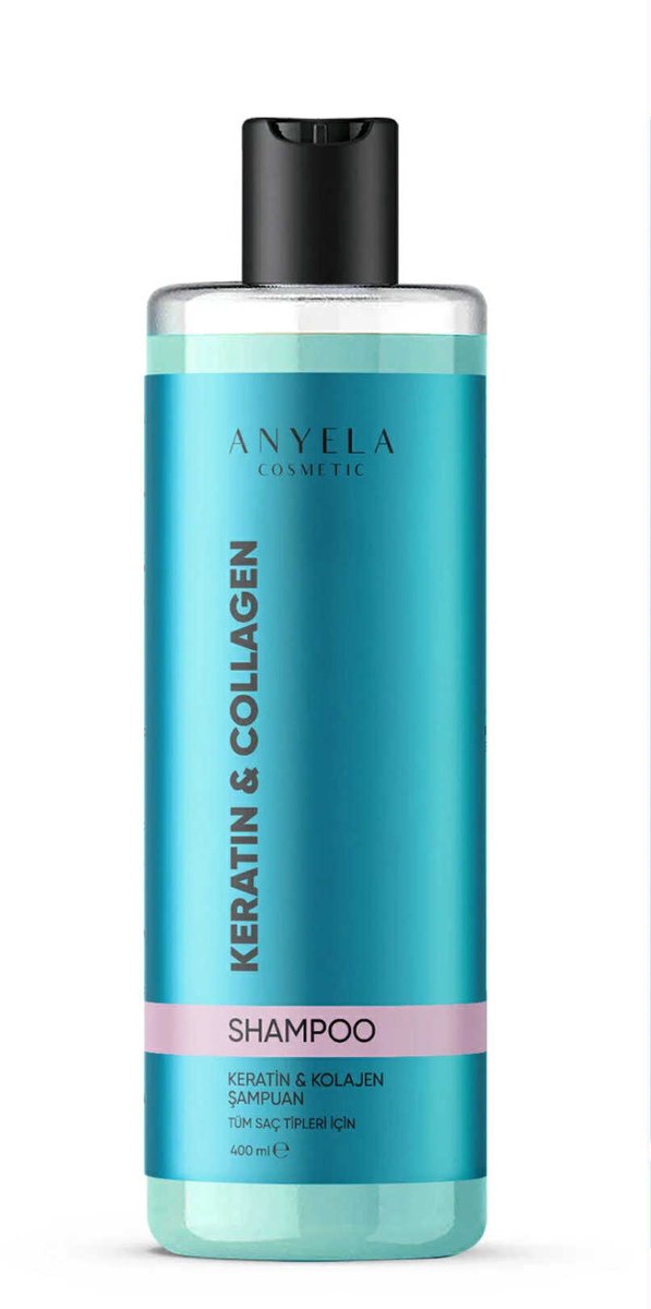 Anyela Cosmetic Keratin & Collageen Shampoo - Herstelt beschadigd haar & Versterkt haarvezels - Vermindert haarbreuk - Glans & Volume - voor alle haartypes - 400 ml