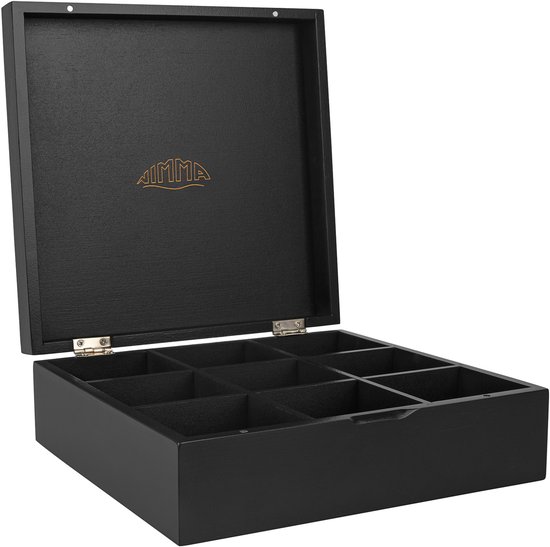 Theedoos – 9 Compartimenten – Theedoos Zwart – Magneetsluiting – Compact Ontwerp – Theedoos 9 vaks – Thee Doos – Bamboe – Luxe Theedoos – van Nimma